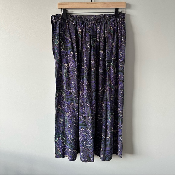 Talbots Vintage Deadstock NWT 90s Purple Pleated Paisley Maxi 100% Silk Skirt 14 - Picture 4 of 15